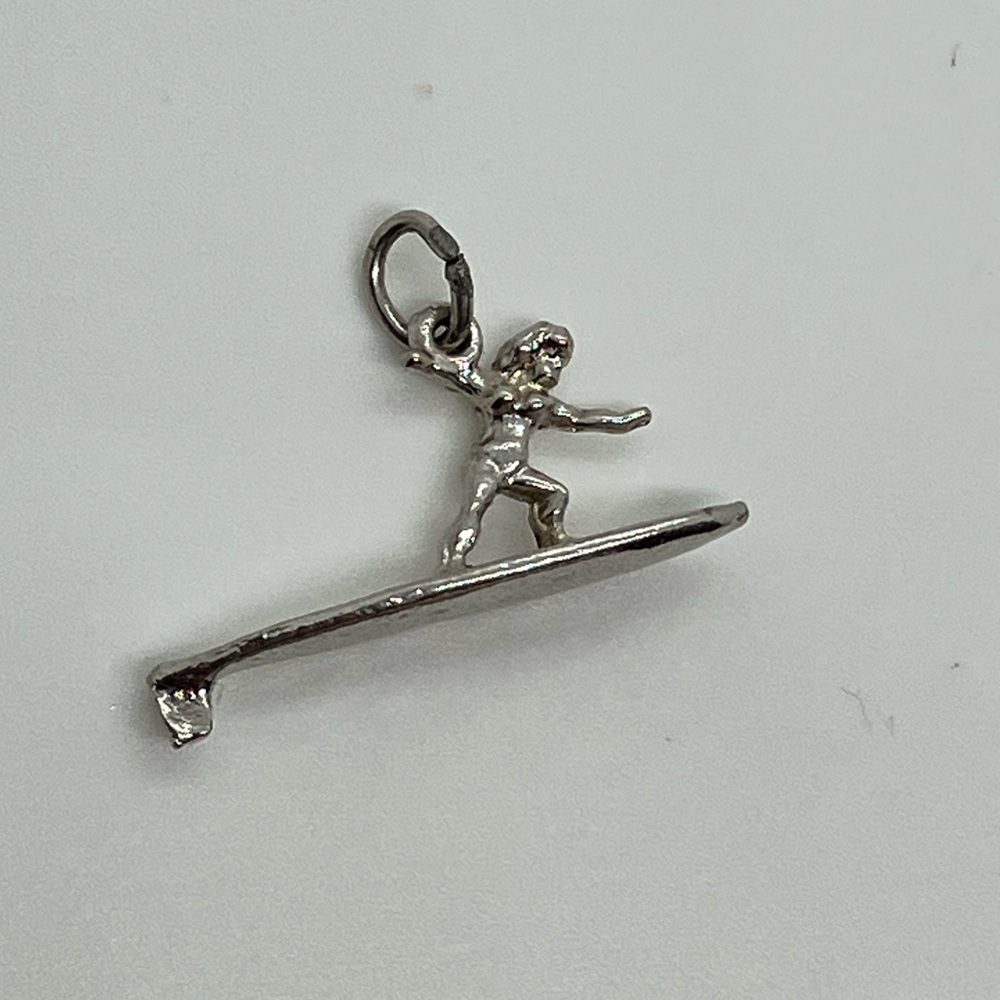 Vtg 925 Sterling Silver Surfing Surf Surfer Charm / Pendant